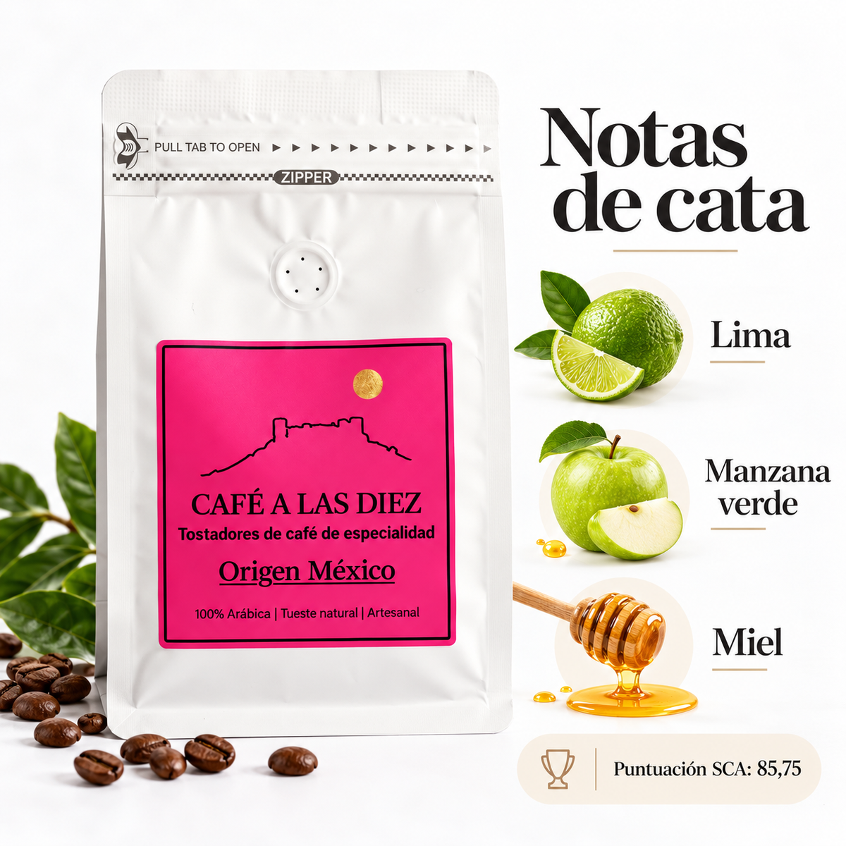 Notas de cata del café México Chiapas: lima, manzana verde y miel, 85,75 puntos SCA